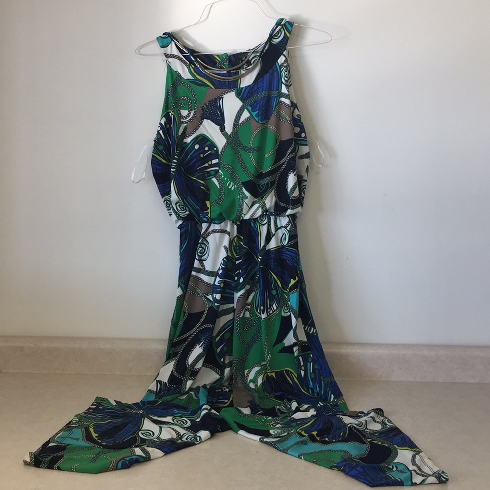 My. Collection Blue Abstract Romper Sz L